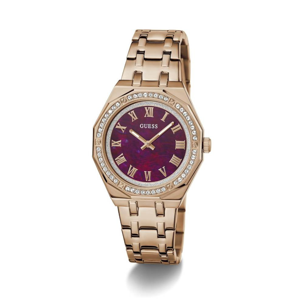 GUESS Desire Womens Analog Quartz Watch with Purple Round Dial and Stainless Steel Strap - GW0770L3